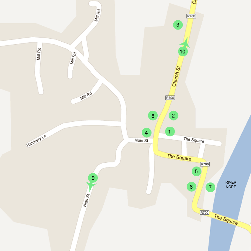Inistioge Village Map showing amenities near The Woodstock Arms B&B